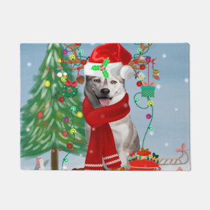 Paillasson Chien sibérien Husky à Noël de neige