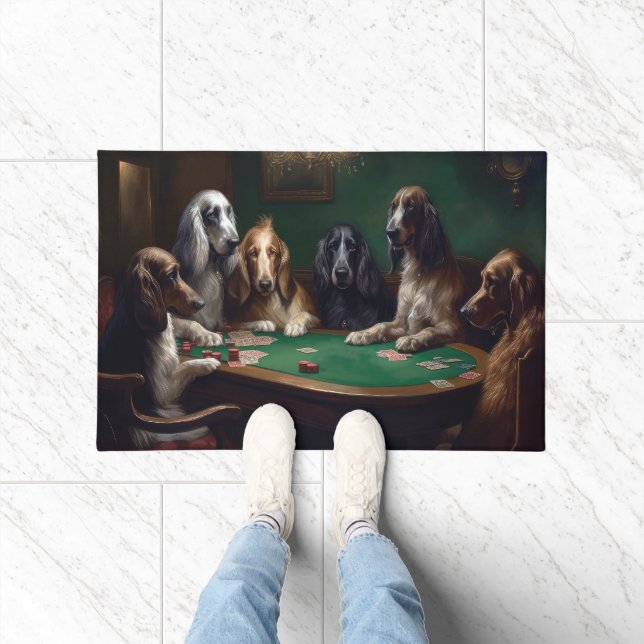 Paillasson Chiens afghans jouant au Poker Art (Intérieur)