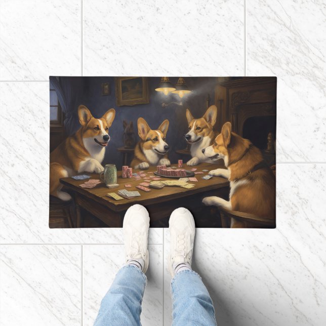Paillasson Chiens de Corgi Jouant Poker Art (Intérieur)