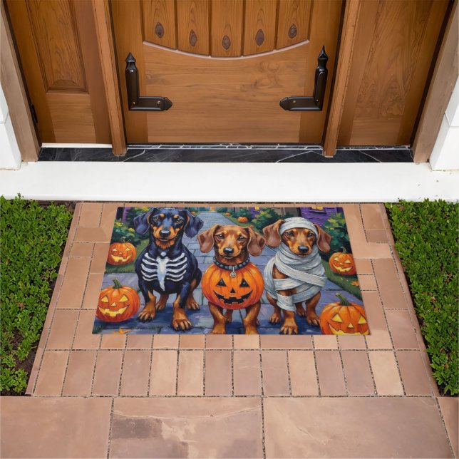 Paillasson Chiens de Dachshund Trick-or-Treating en Halloween (De plein air)