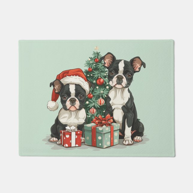 Paillasson Chiens de Noël Boston Terrier (Devant)