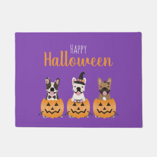 Paillasson Chiens de taureaux français heureux Halloween