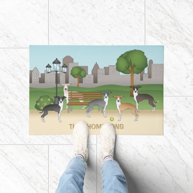 Paillasson Chiens Grisons Italiens Dans Un Parc Dessin Carica (Intérieur)