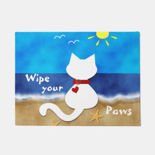 Paillasson Chiffon blanc mignon de thème de plage de chat
