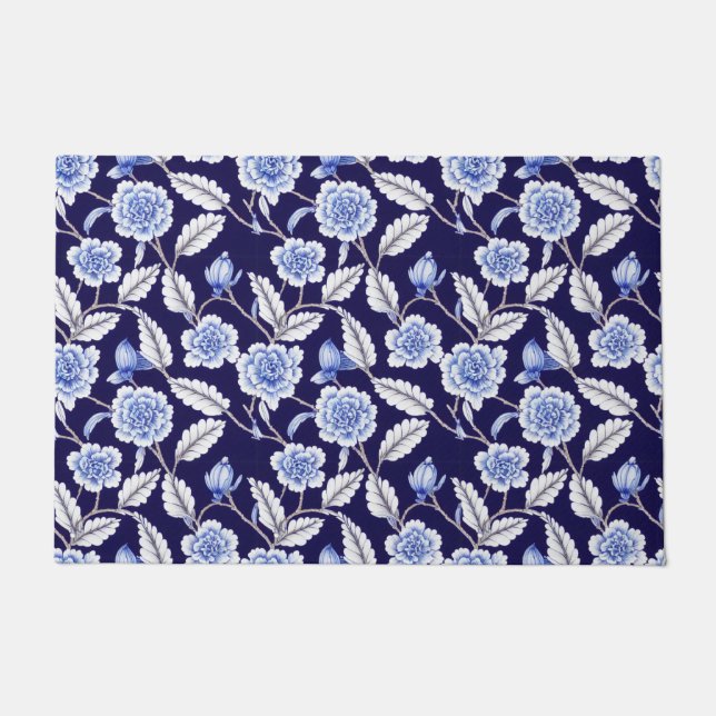 Paillasson Chinoiserie Delft Blue Floral Porcelaine Motif (Devant)