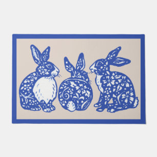 Paillasson Chinoiserie Rabbit Bleu Blanc Bunny Dedham Delft