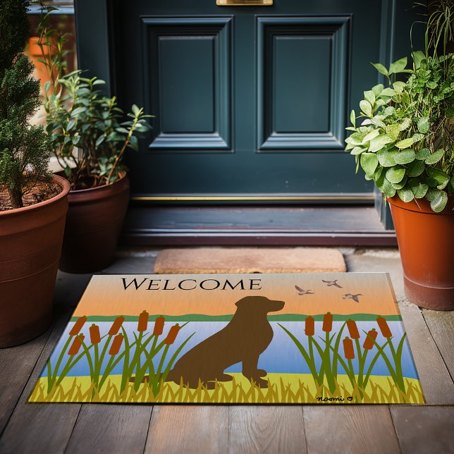 Paillasson Chocolat Labrador Bird Dog Sunset (Chocolate Labrador Bird Dog Sunset Doormat for Labrador Owners.  Beautiful silhouette design.)