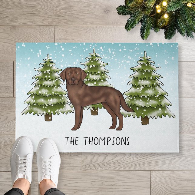Paillasson Chocolat Labrador Retriever Custom Blue Christmas (Créateur téléchargé)