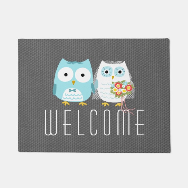Paillasson Chouettes Mariage Couple | Cute Bride et Groom per (Devant)