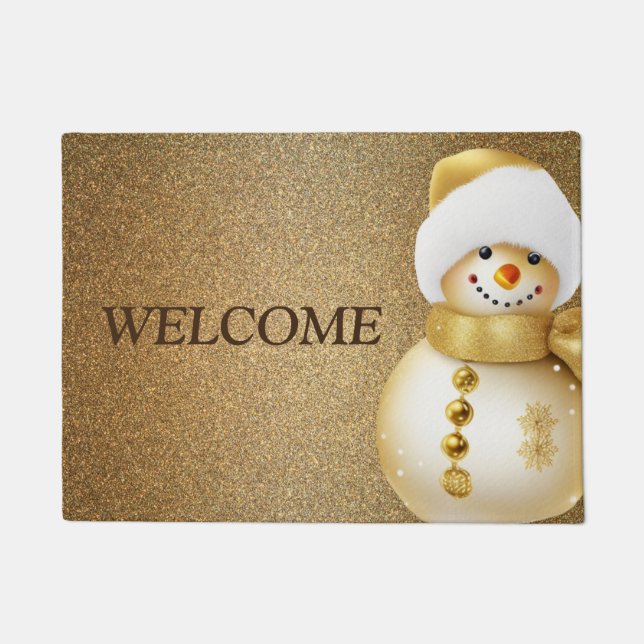Paillasson Christmas Party Golden Snowman Snowflakes Holidays (Devant)