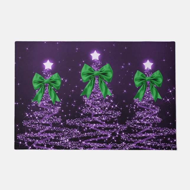 Paillasson Christmas Sparkling Trees Purple Faux Green Bow  (Devant)