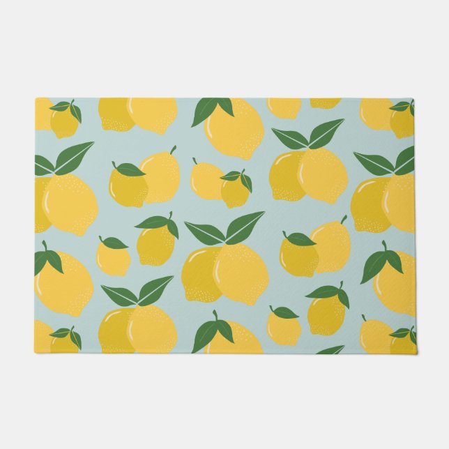 Paillasson Citron Motif Fruit Rétro Jaune Sur Vert (Devant)