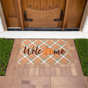 Paillasson Citrouille Accueil Automne Orange Vert En vichy