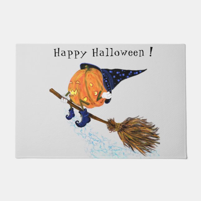 Paillasson Citrouille de la sorcière de Halloween Volant Broo (Devant)