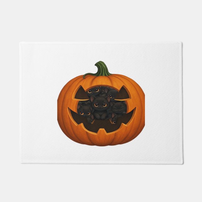 Paillasson Citrouille plein de chatons - Chat noir mignon Hal (Devant)