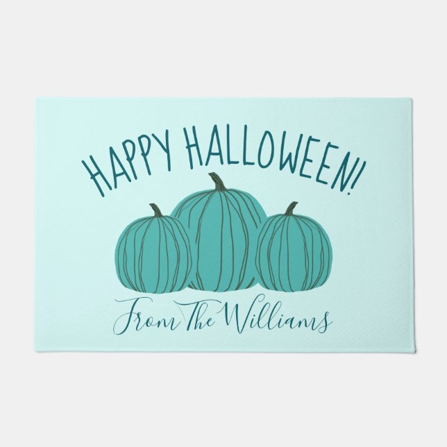 Paillasson Citrouille turquoise Happy Halloween Doormat (Devant)