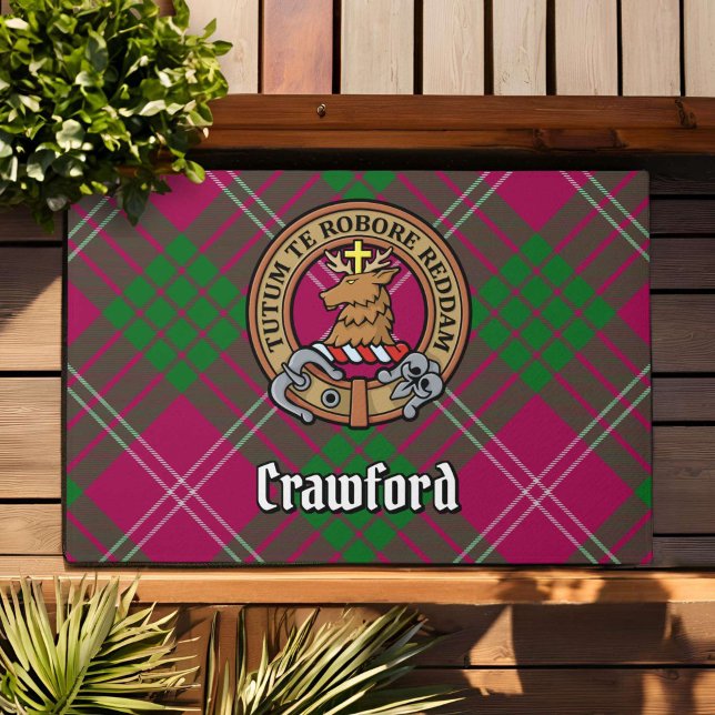 Paillasson Clan Crawford Crest sur Tartan (Créateur téléchargé)