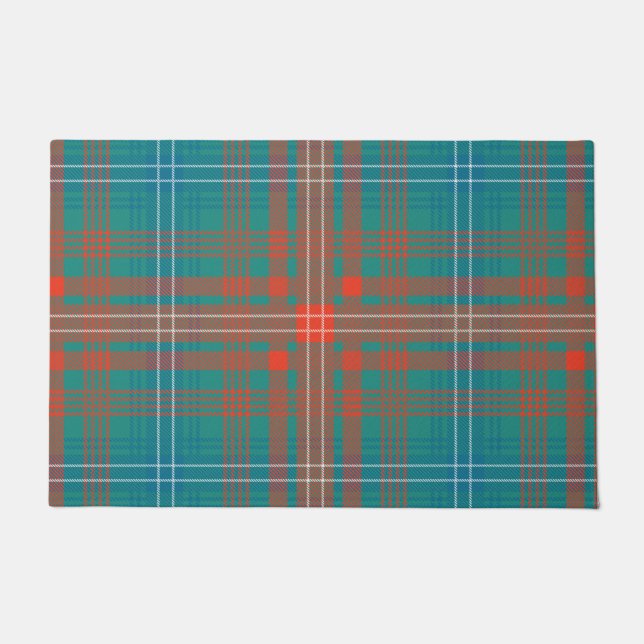 Paillasson Clan Plaid Wilson Orange Turquoise Check Tartan (Devant)