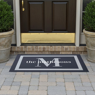 Paillasson Classic Navy & Grey Nom de famille & Monogramme