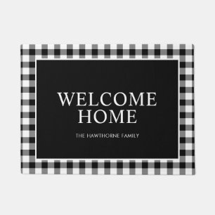 Paillasson Classique Bienvenue à la Maison Plaid Noir