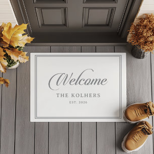 Paillasson Classique Chic Gris Calligraphie Mariage Bienvenue