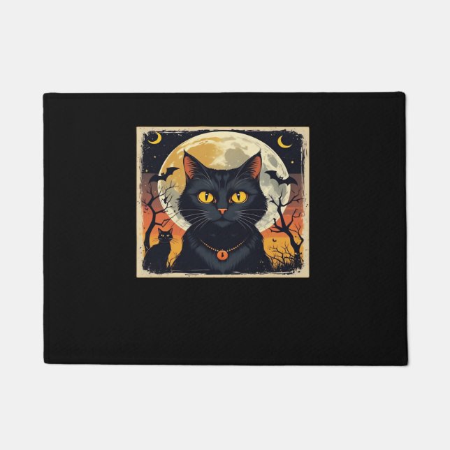 Paillasson Classique Rétro Chat Noir Halloween T-Shirt Classi (Devant)