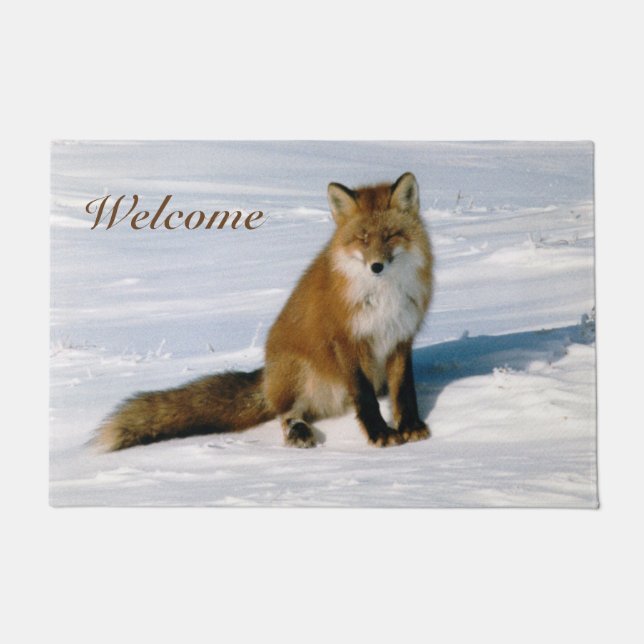 Paillasson Classy Arctic Red Fox Winter Scene Photo Conçu (Devant)