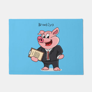 Paillasson Cochon amusant en costume d'affaires dessin animé