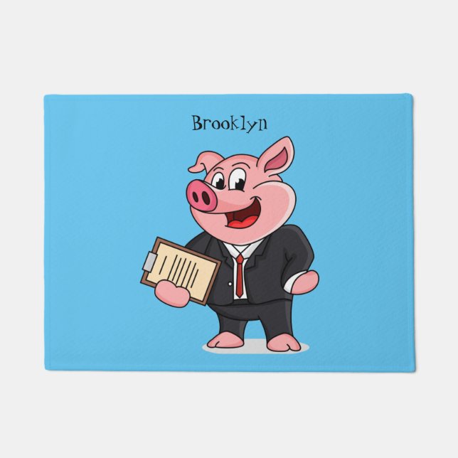 Paillasson Cochon amusant en costume d'affaires dessin animé (Devant)