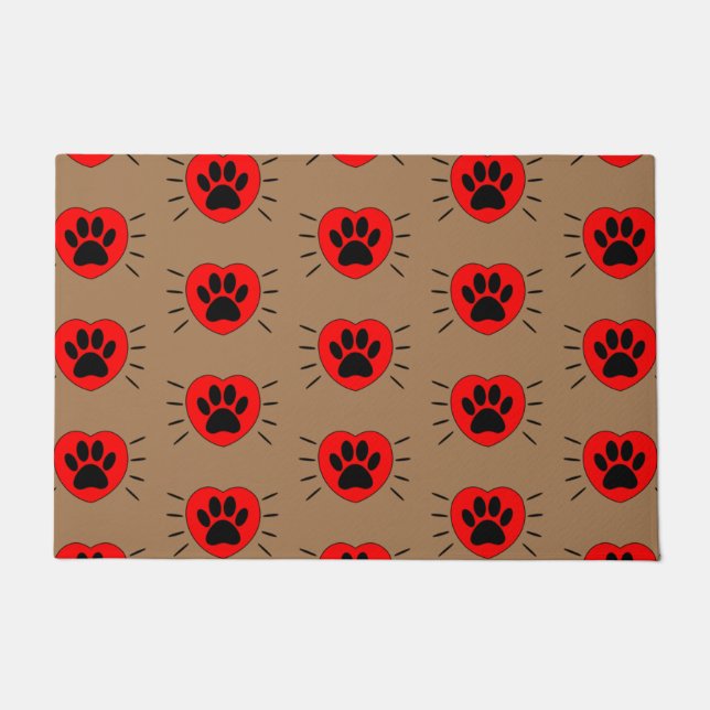Paillasson Coeur Amoureux des chiens Et Empreinte de patte (Devant)