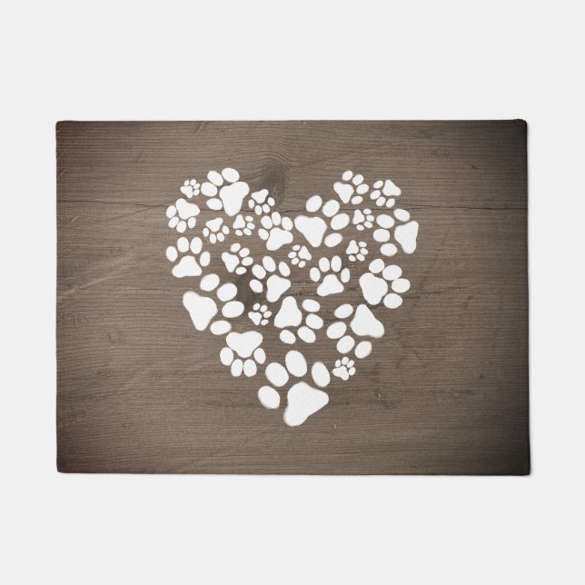 Paillasson Coeur des Empreintes de pattes de chien ou de chat (Devant)