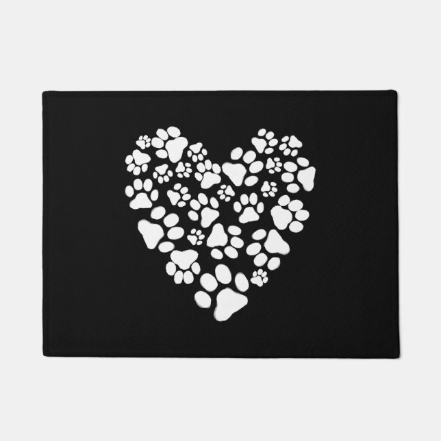 Paillasson Coeur Empreintes de pattes de chien ou de chat | P (Devant)