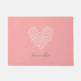 Paillasson Coeur Ligne Art Moderne Minimaliste Pink Doormat