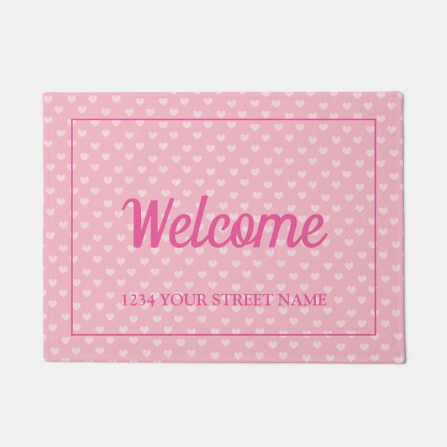 Paillasson Coeur rose mignon adresse de rue personnalisée (Devant)