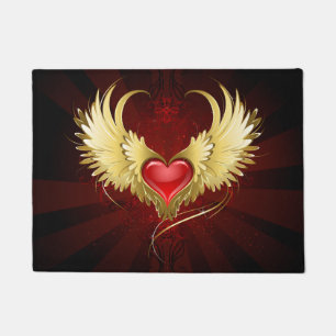Paillasson Coeur rouge avec ailes d'or