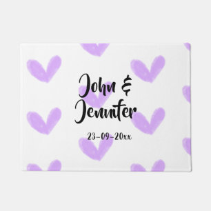 Paillasson coeur violet aquarelle valentine couple nom da