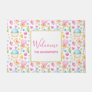 Paillasson Coeurs et cupcakes Motif d'aquarelle