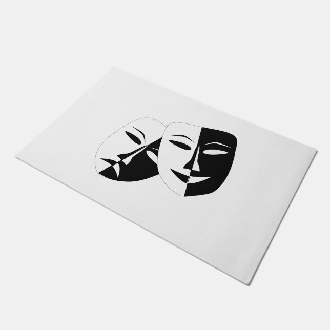 Paillasson Comédie Tragédie Masque de théâtre noir et blanc (Incliné)