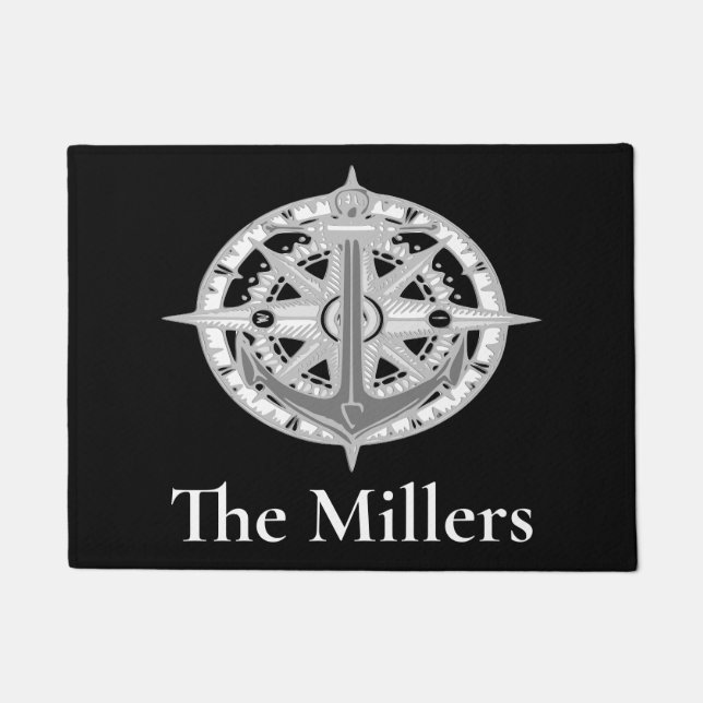 Paillasson Compass Star Ancre Nautique Nom de famille Door Ma (Devant)