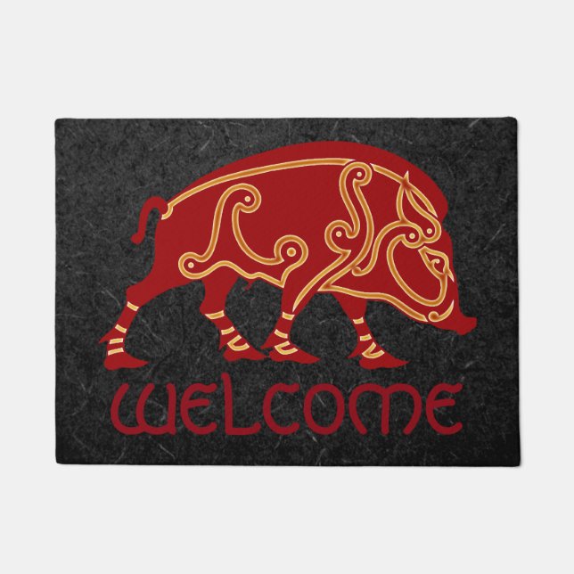 Paillasson Conception de sanglier celtique Mat de porte de 18 (Devant)
