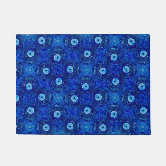 Paillasson Cool, art numérique moderne de bleu mauvais oeil m (Devant)