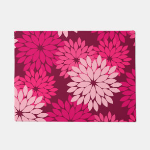 Paillasson Copie florale moderne de kimono, rose de corail et