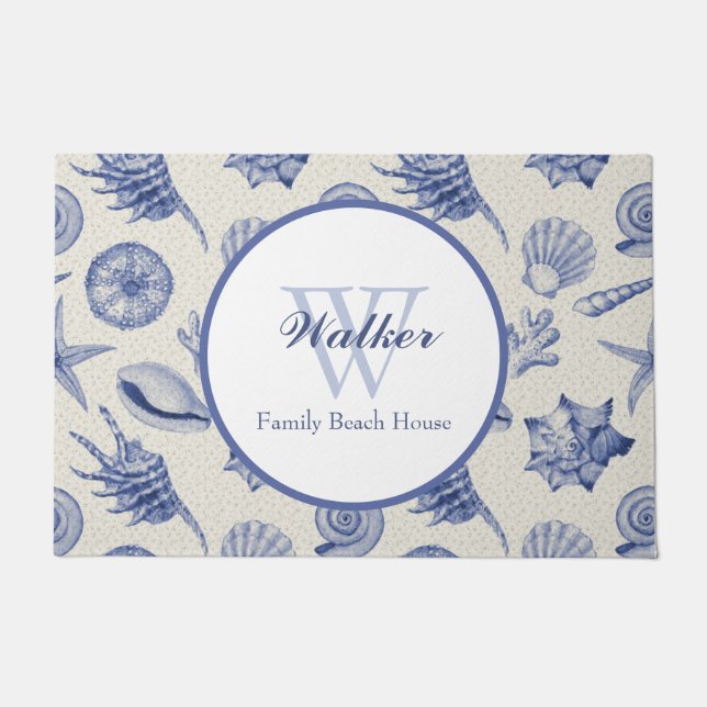 Paillasson Coquillage bleu à thème nautique personnalisé (Devant)