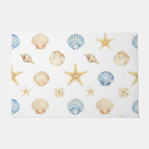 Paillasson Coquillages et étoiles de mer à l'aquarelle motif 