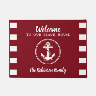 Paillasson Corde d'Ancres nautiques Welcome Beach Nom de la m