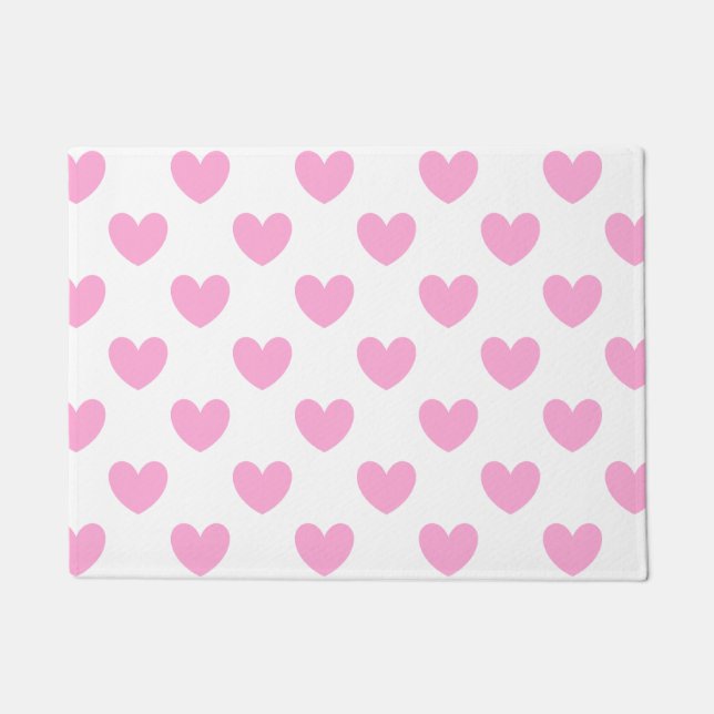 Paillasson Coton Candy Pink coeurs sur blanc (Devant)