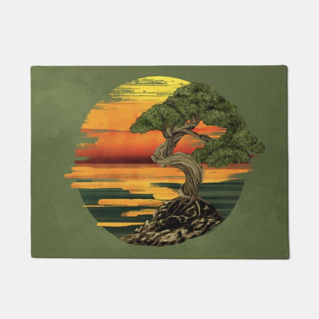 Paillasson Coucher de soleil sur l'arbre Bonsai (Devant)