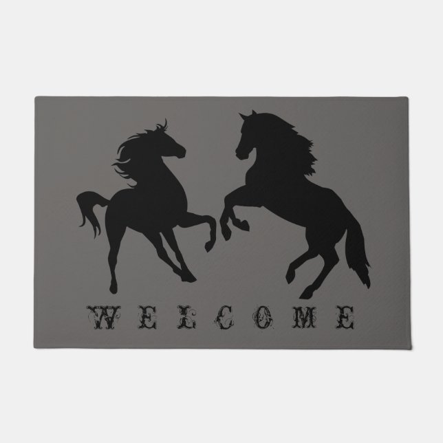 Paillasson Couple Horse Doormat Bienvenue - Choisissez les co (Devant)