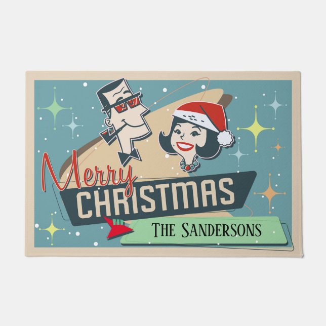 Paillasson Couple Retro Personnalisé Joyeux Noël (Devant)