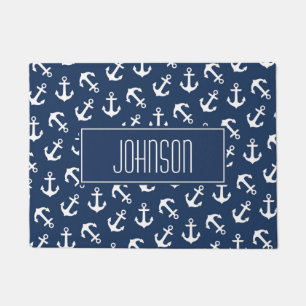Paillasson Coutume nautique de bleu marine de motif d'Ancre
